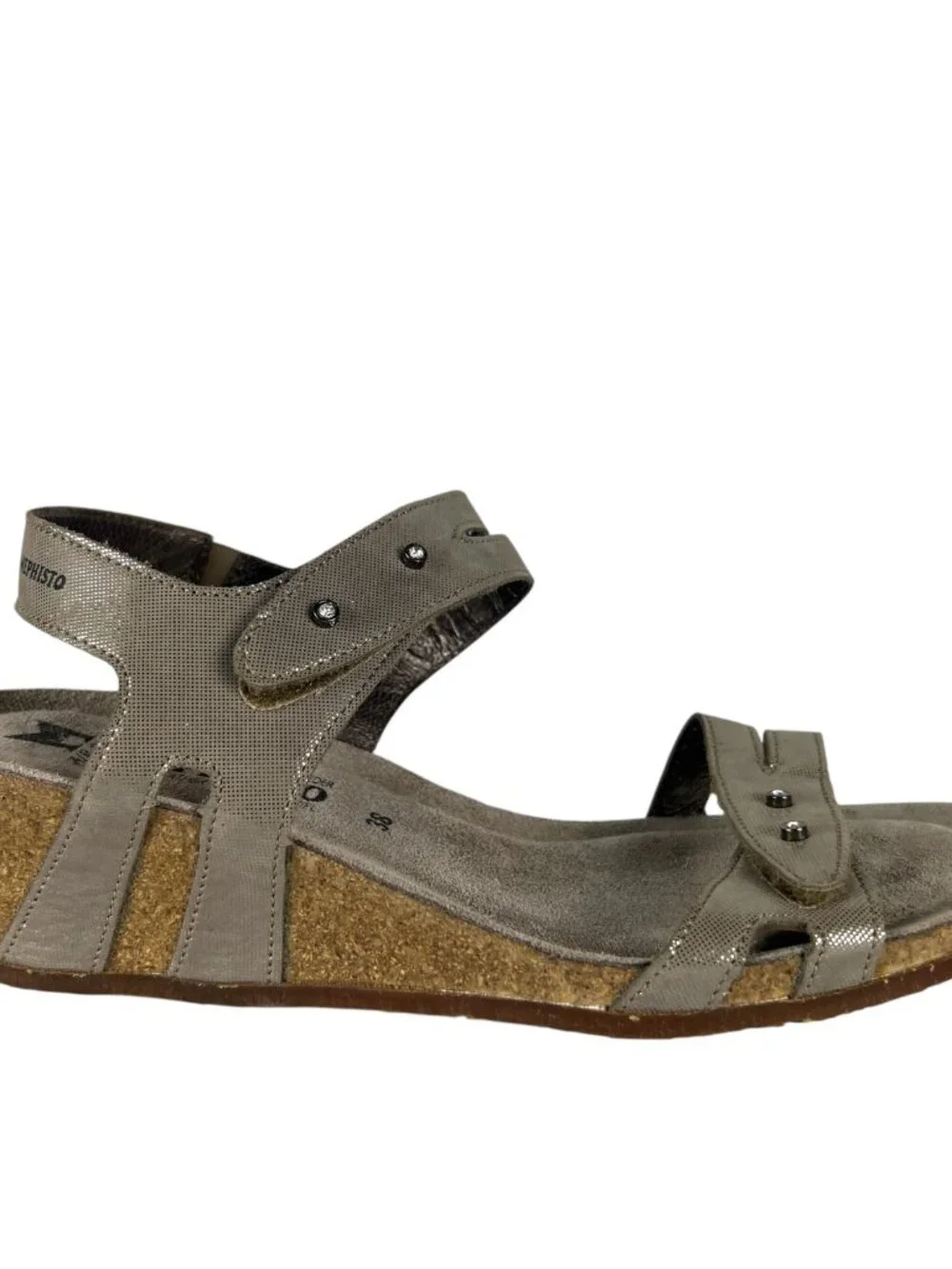 Mephisto Minoa Leather Wedge Cork Heel Sandal in Camel Taupe Size EU 38 US 8